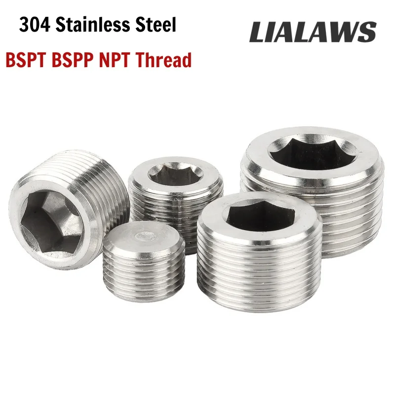 304 Stainless Steel Hex Socket Pipe Plug,NPT/BSPT/BSPP Male Thread Pipe Fitting,1/16 1/8 1/4 3/8 1/2 3/4 1 1-1/4 1-1/2 2 Inch
