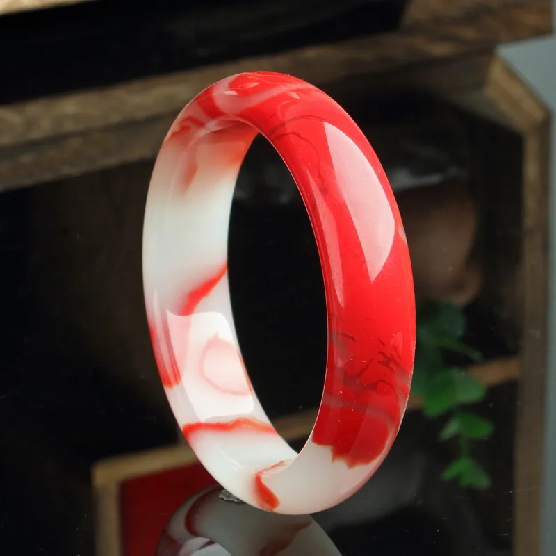 

Natural Colorful Jade Hand-carved Wide Band Bracelet Fashion Boutique Jewelry Men and Women Chicken Blood Red Bracelet