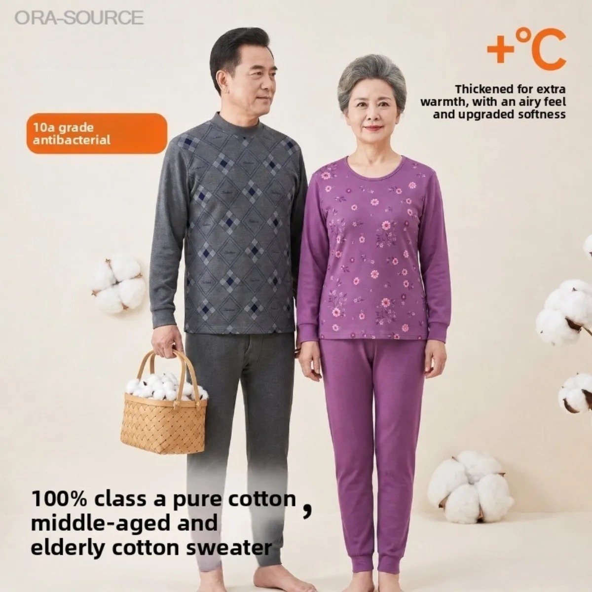 Pure Cotton Thermal Long Johns Set Winter Warm Underwear Comfortable Mature Grandma Mothers Plus Size Cozy Two Piece Top Bottom