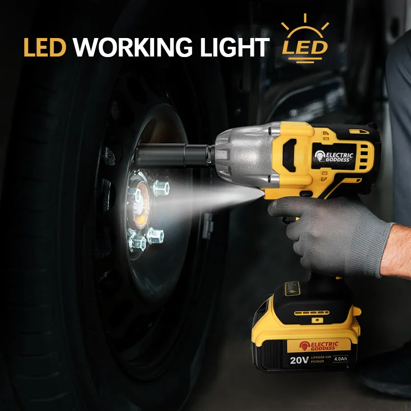 EGOD 1/2 Zoll 1800NM Bürstenloser elektrischer Schlagschrauber Akku-Aufladeschraubendreher Autoreifen Elektrowerkzeug für Dewalt 20V Batterie