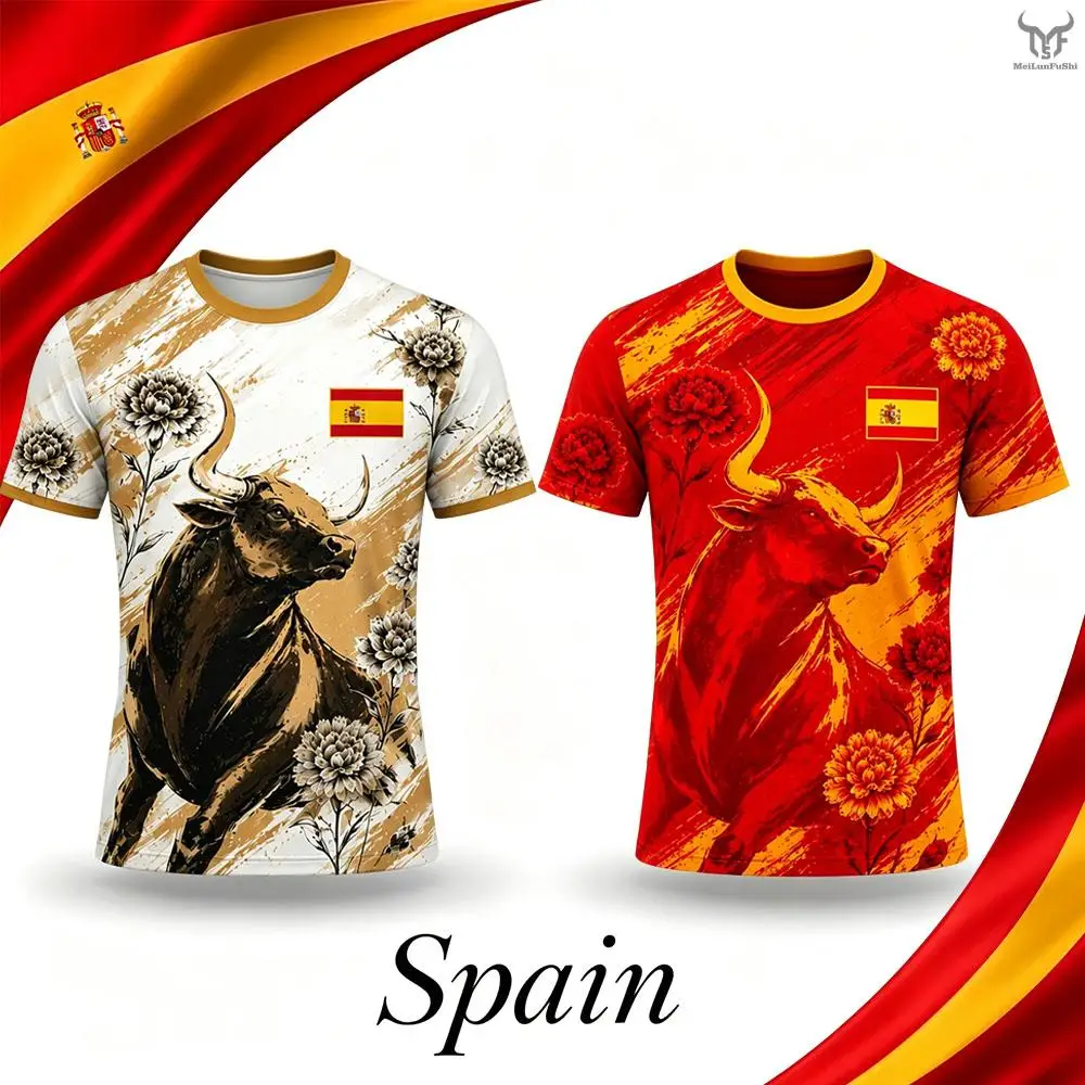 Spain Flag Print Jersey T-shirt 2026 New Men's Breathable And Quick-drying Soccer Training Uniform Summer Unisex Casual Tops