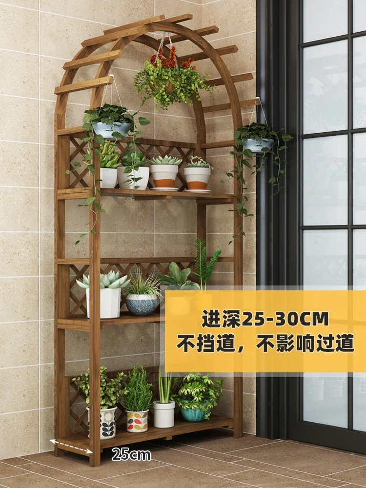 Solid wood multi-layer flower stand shelf balcony indoor floor-to-ceiling ladder succulent shelf living room corner