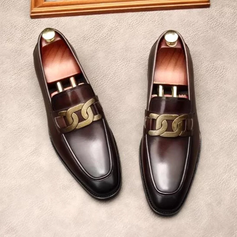 High-quality Metal Buckle Leather Shoes For Men Luxury Slip-on Genuine Leather Business Formal Shoes Groom Wedding Shoes