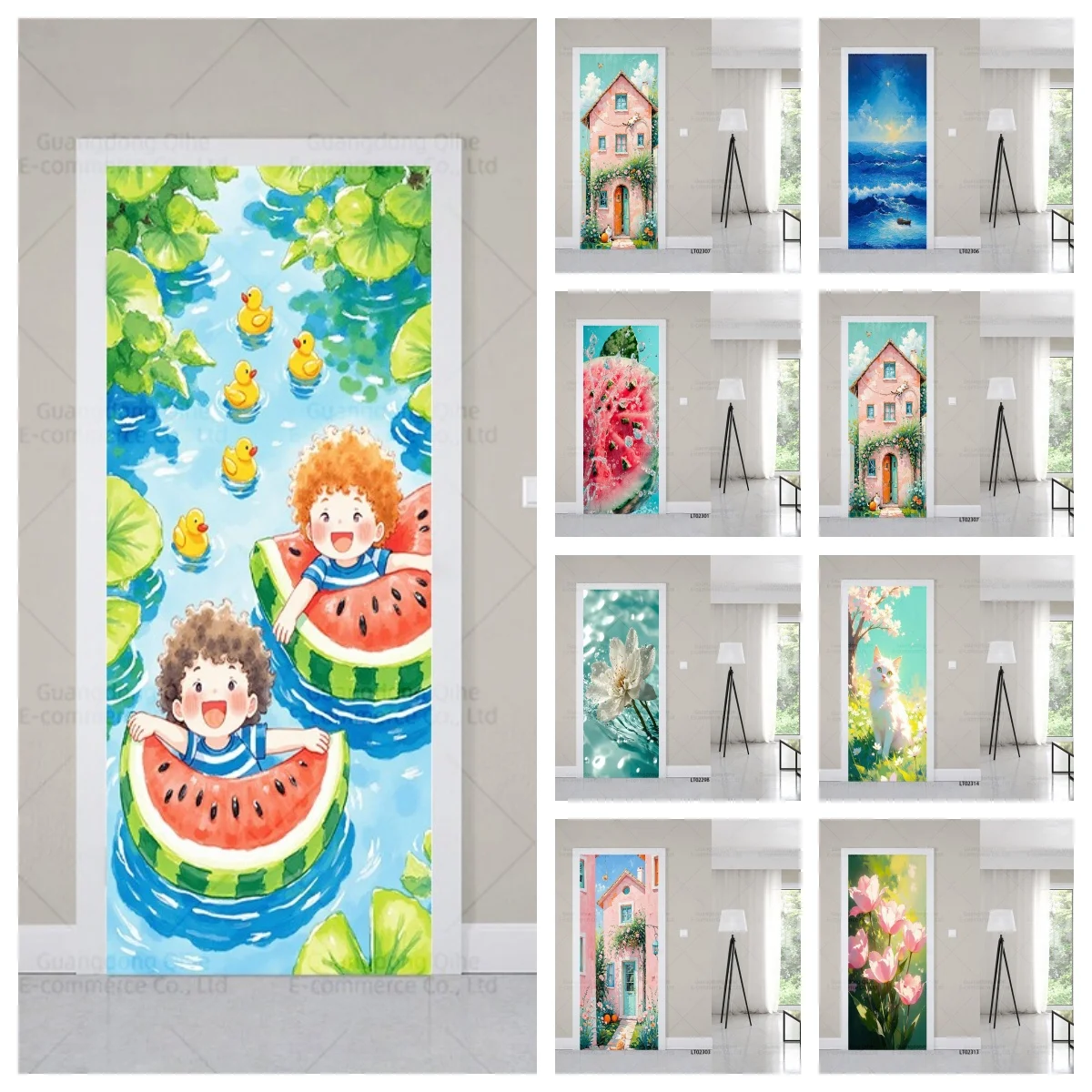 

Summer Style PVC Door Sticker 3D Watermelon Floral Design, Waterproof Easy to Apply - Home Decor