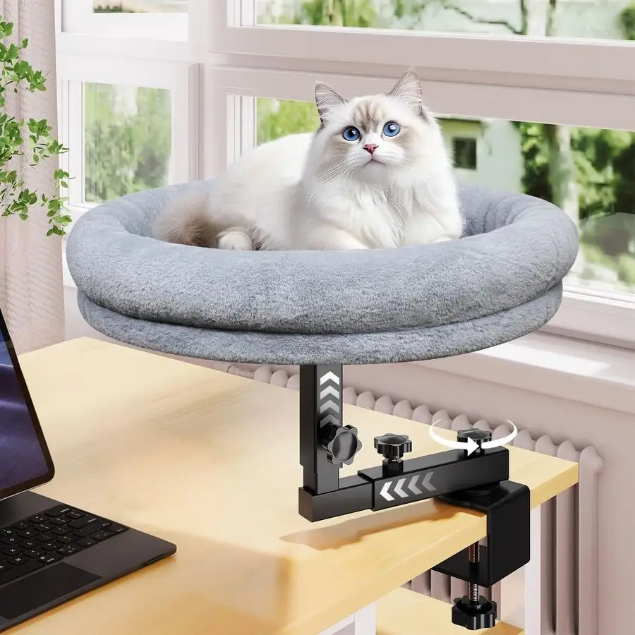 

Cat Desk Bed, 360Rotating amp Adjustable Shelf, 18 Thickening Cat Bed for Desk, Soft Faux Fur with Mat, Suitable for Various Des
