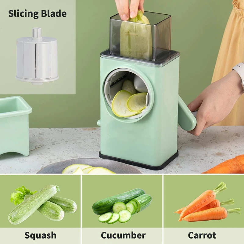 LMETJMA New Rotary Vegatble Grater Manual Mandoline Slicer With 3 Drum Blades Kitchen Vegetable Slicer Grater Cutter KC0447