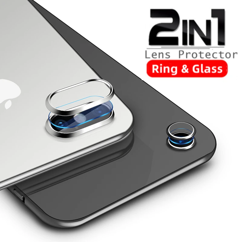 Metal Camera Lens Protector For iPhone 7 8 Plus Lens Protective Circle Ring Cover with Tempered Glass For iPhone X XR 7 8 Plus