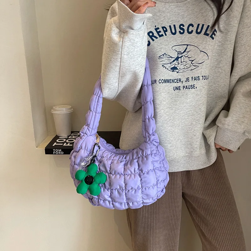 Women Bag Korean Cotton Fashionable Casual Bubble Dumpling Bag Wrinkled Cloud Bag Versatile Jacket Bag Trendy Shoulder Bag Cute