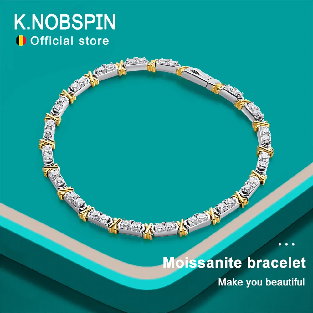 

KNOBSPIN D VVS1 Moissanite Tennis Bracelet 18K White Gold Plated s925 Sterling Silver with GRA Diamond Bracelets for Women Man