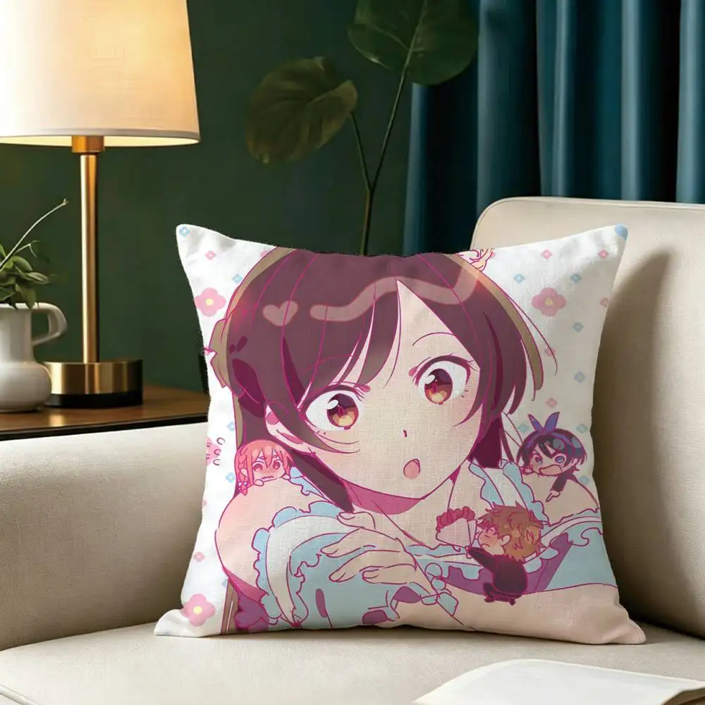Rent Girlfriend Anime C-Chizuru Mizuhara Square Double-Sided printed Pillow Case Bedroom Bedside Pillow Sofa Cushion Cover