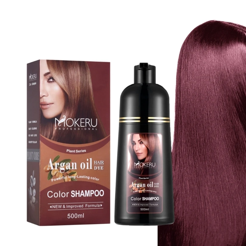 Dark Brown Argan OilHair Dye Shampoo 500ml Gray Coverage in Minutes Hair Color Shampoo Gray Silver Hair Instant Coloring