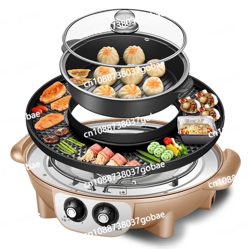 Hot pot barbecue shabu integrated pot household multi-functional separable electric oven soup shabu smoke-free