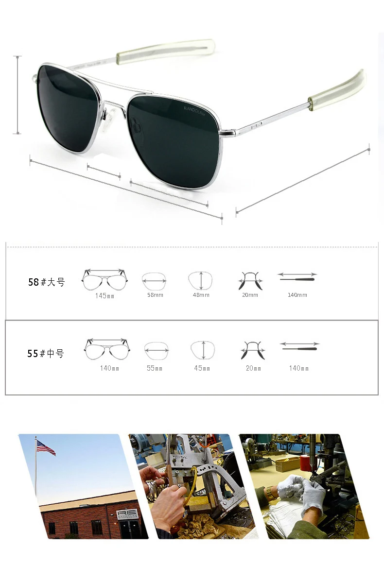 RE Sonnenbrille Mann USA Armee Militär Luftfahrt Pilot Sonnenbrille Glaslinse Frau Luxusmarke Retro Titan Rahmen Hohe Qualität – Detail 9