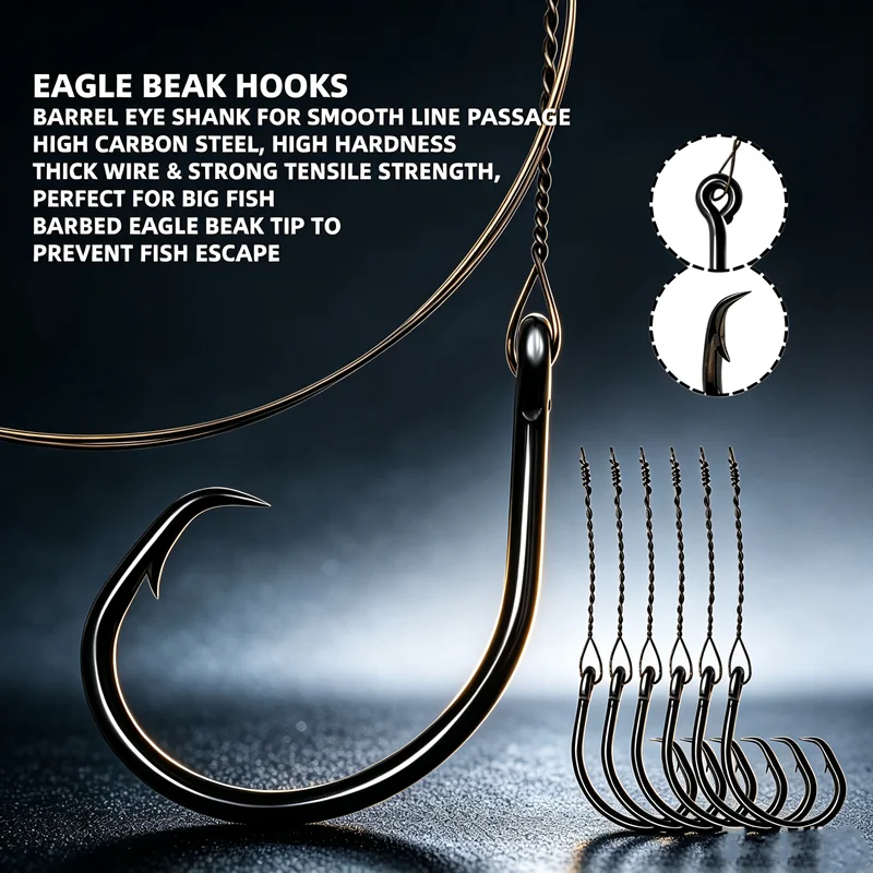 ZYZHE 1/3 Stück Meeresfisch-Angelhaken Monofilament 100/150LB Stahlschnur mit 6/0 # 8/0 # 10/0 # 80cm Angelhaken für Vorderlinie – Detail 3