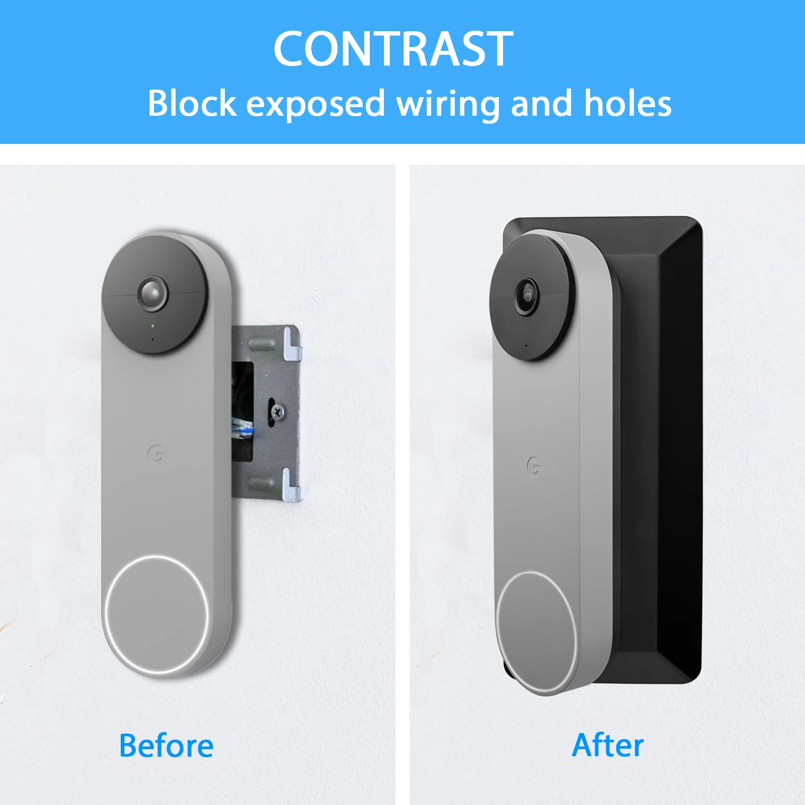 لوحة الحائط لجوجل عش الجرس (البطارية) ، لوحة جرس الباب أنيقة 35 درجة اليسار أو اليمين تعديل ركيزة زاوية