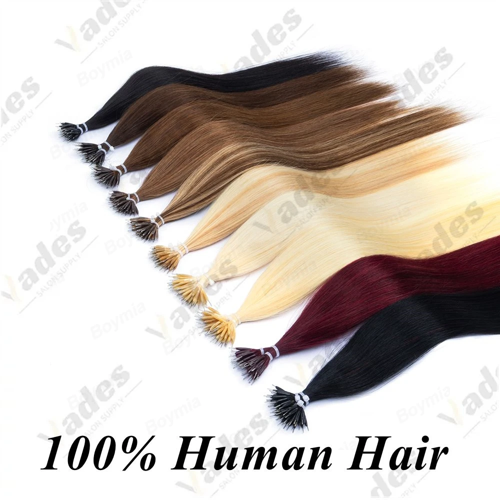 

16-22 дюйма темно-черные длинные прямые волосы нано-наращивание волос человеческие волосы для женщин невидимые добавление длины и объем 50 г/упак.