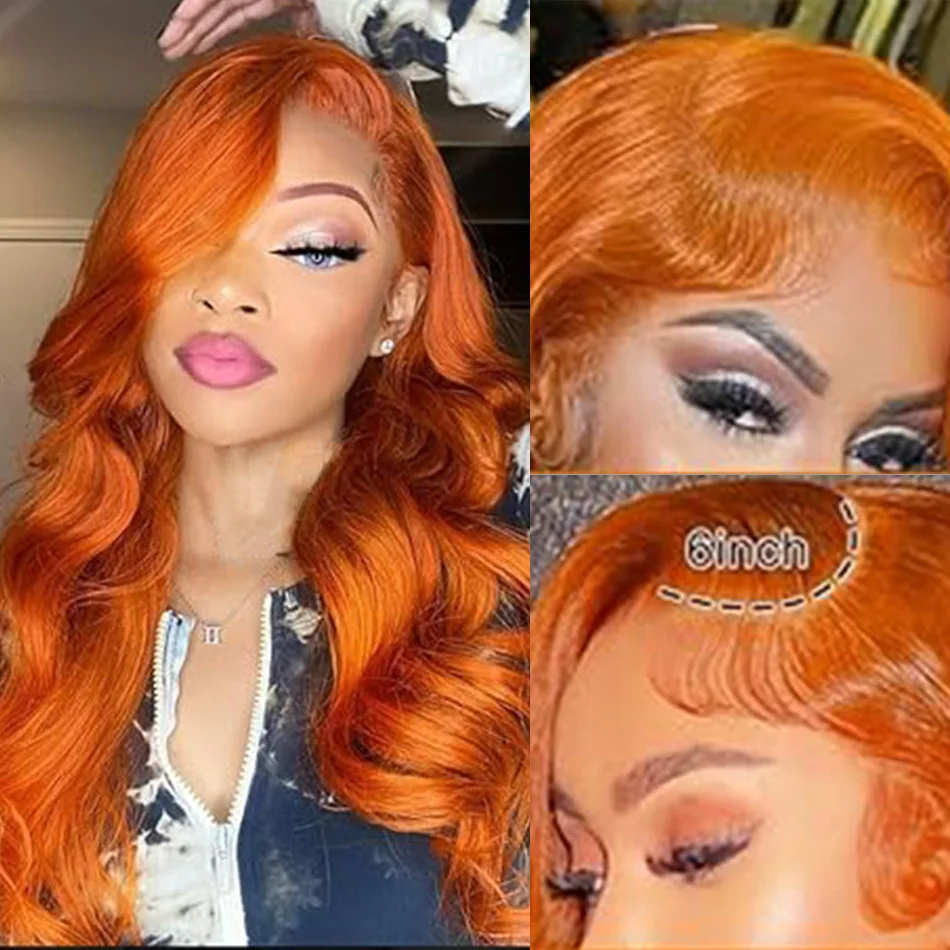 الزنجبيل البرتقالي الجسم موجة شعر مستعار شعر الإنسان 13x6 Hd شفافة الدانتيل الباروكات الأمامية للنساء 350 الملونة الجسم شعر مستعار بشري مموج
