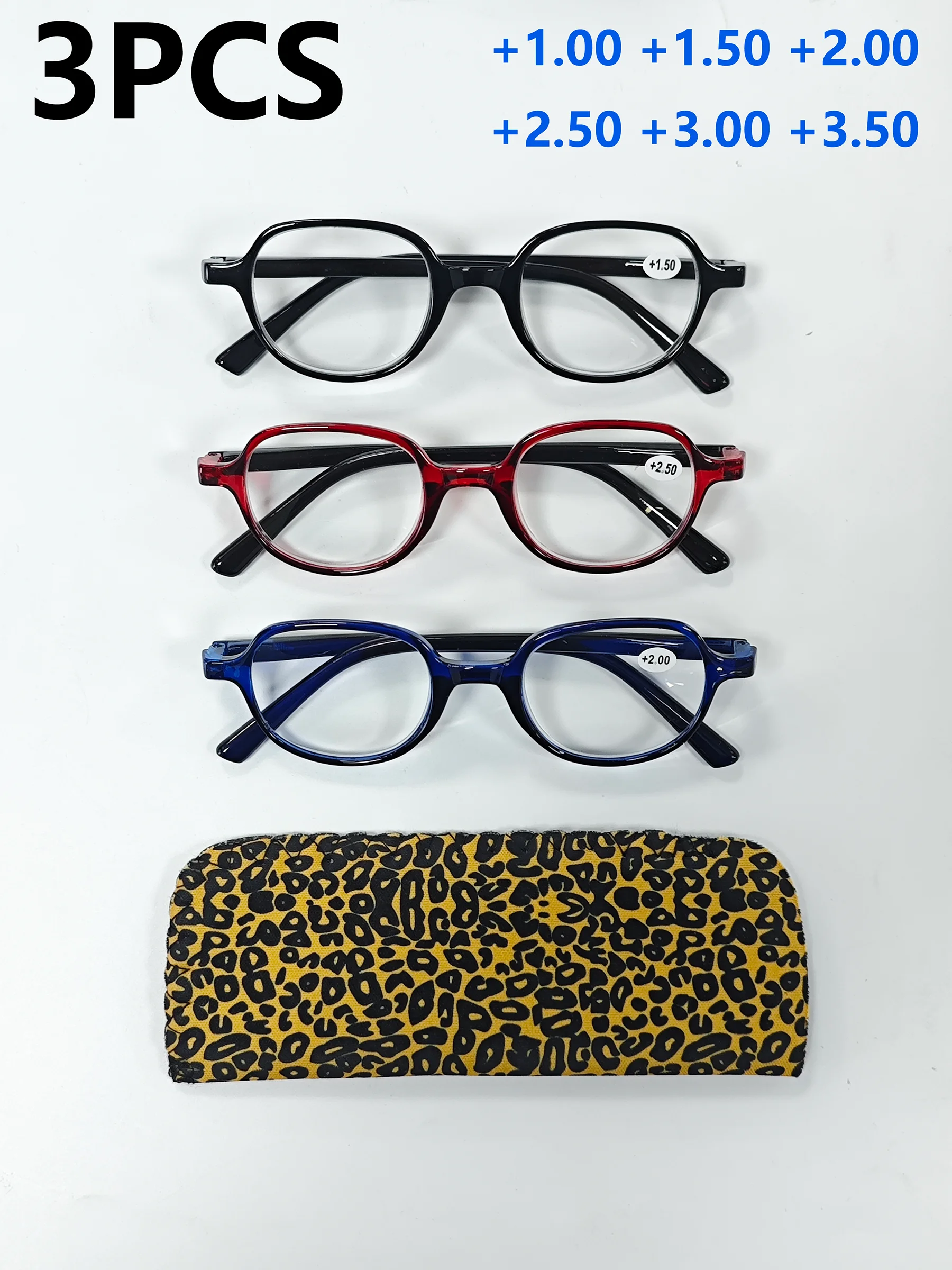 Runde Retro-Lesebrille, 3-teiliges Set, langlebige, leichte Rahmenbrille, Leser für Zuhause, Büro, Auto