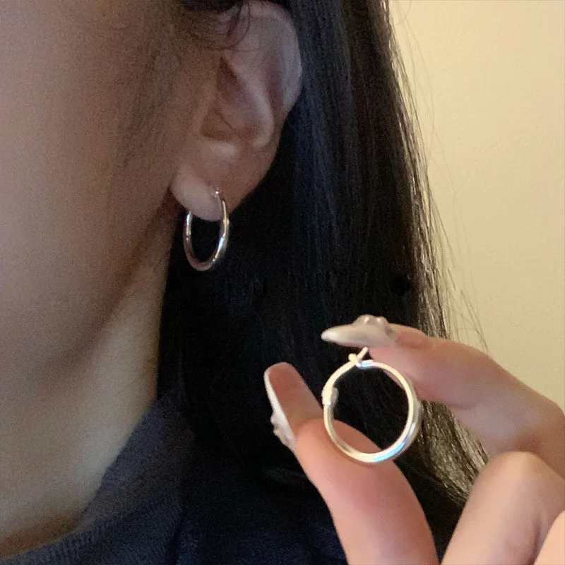 PONYKISS 925 Sterling Silver Minimalist Round Hoop Earrings for Women Trendy Fine Jewelry Geometric Personality Accessories