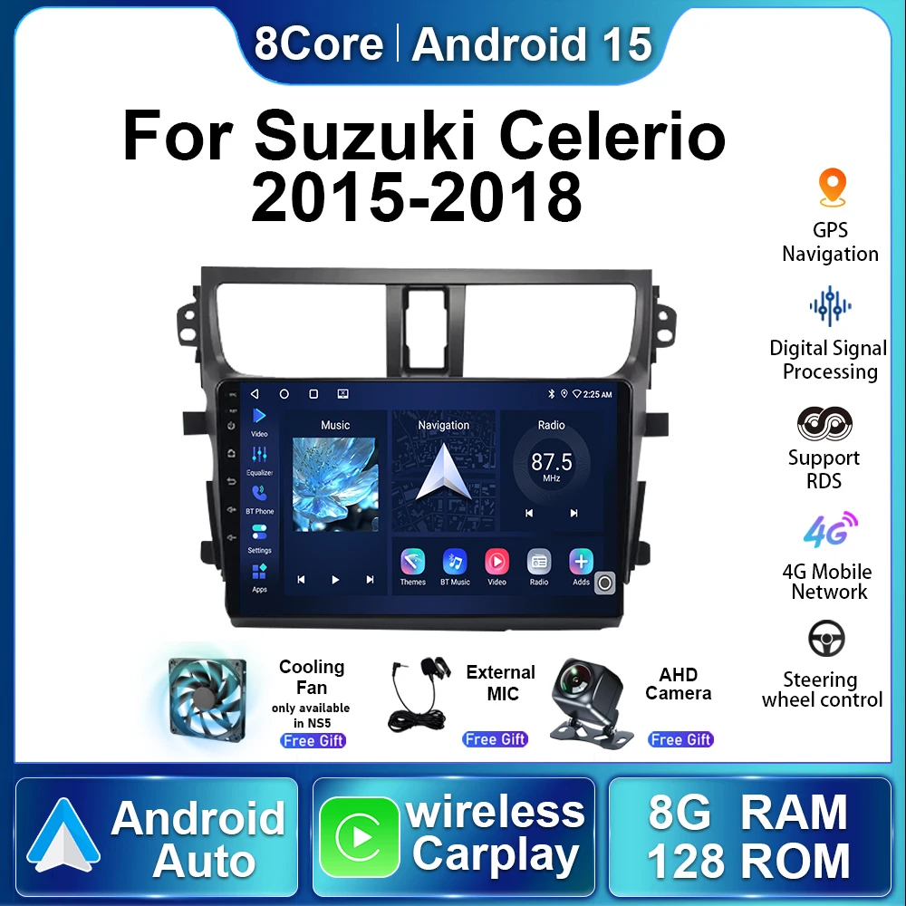 For Suzuki Celerio 2015 2016 2017 2018 Android15 Autoradio Multimedia Player Wireless Carplay Stereo Navigation GPS 5G Head Unit