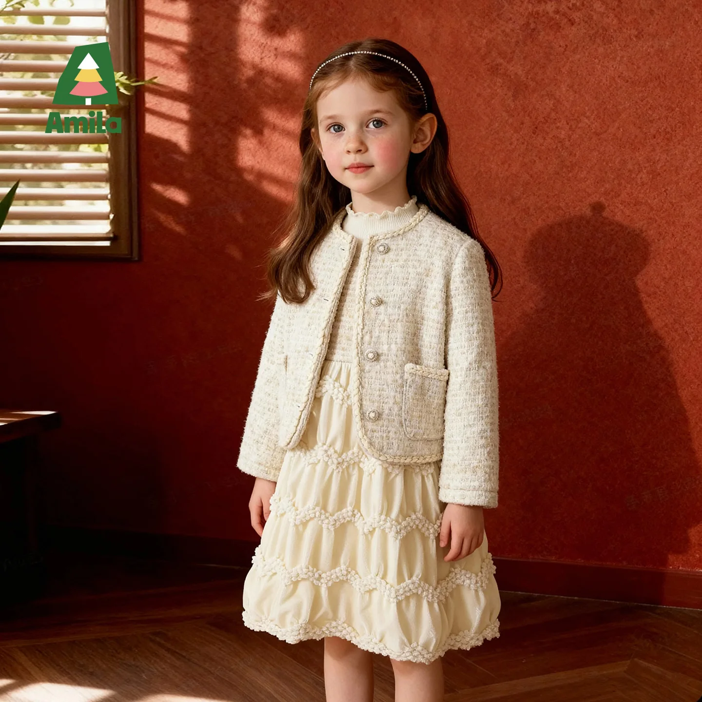 

Amila Kids Winter Girls' Little Fragrant Coat With Thick Felt Material And Thick Inner Lining, Fashionable And Elegant Style