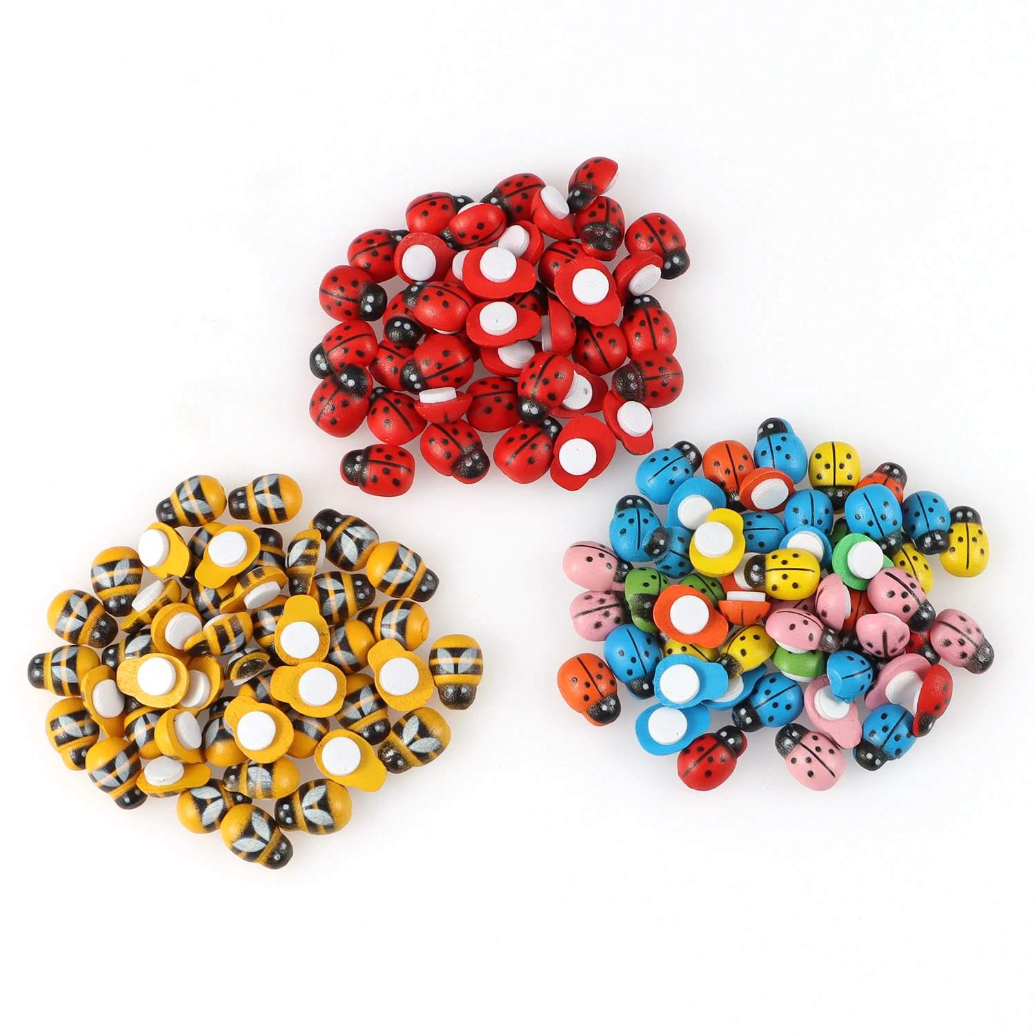 

50/100pcs Mini Wooden Bee Colorful Ladybug with Glue Flatback Cabochon Miniature Ornament for Scrapbooking DIY Craft Accessories
