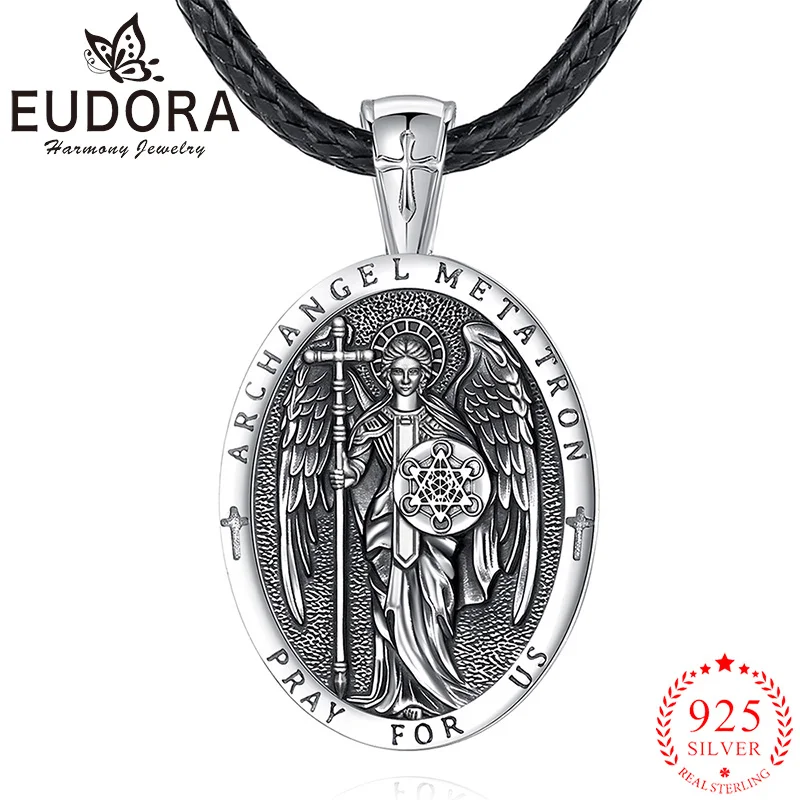 

Eudora, новинка, ожерелье из стерлингового серебра 925 пробы, Архангел Метатрон, крест-амулет, кулон «Молите нас», религиозные украшения, подарок для мужчин и женщин