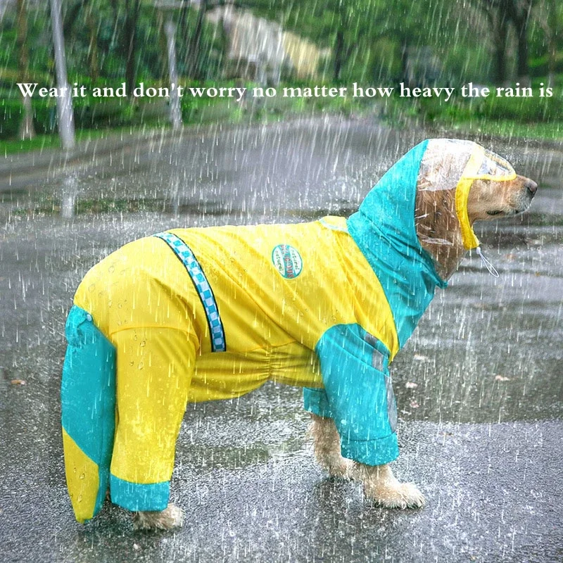 All-inclusive Big Dog Raincoat Belly Protection Rainsuit Four-Legs Tail Cover Golden Retriever Samoyed Husky Waterproof Coat