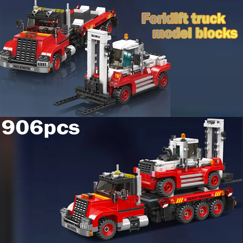 

MOC 906pcs Forklift Truck /Transporter Model Technology Building Blocks Set 24079 Boys Assembly Ornaments DIY Toys Bricks Gifts