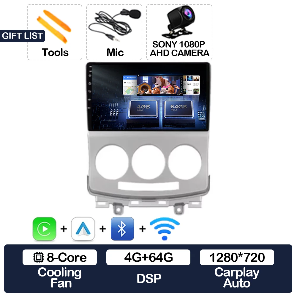Android 16 autoradio voor MAZDA 5 Mazda5 2005 - 2010 Carplay Auto Multimedia Stereo Videospeler NAVI GPS Head Unit 4G WIFI 2DIN