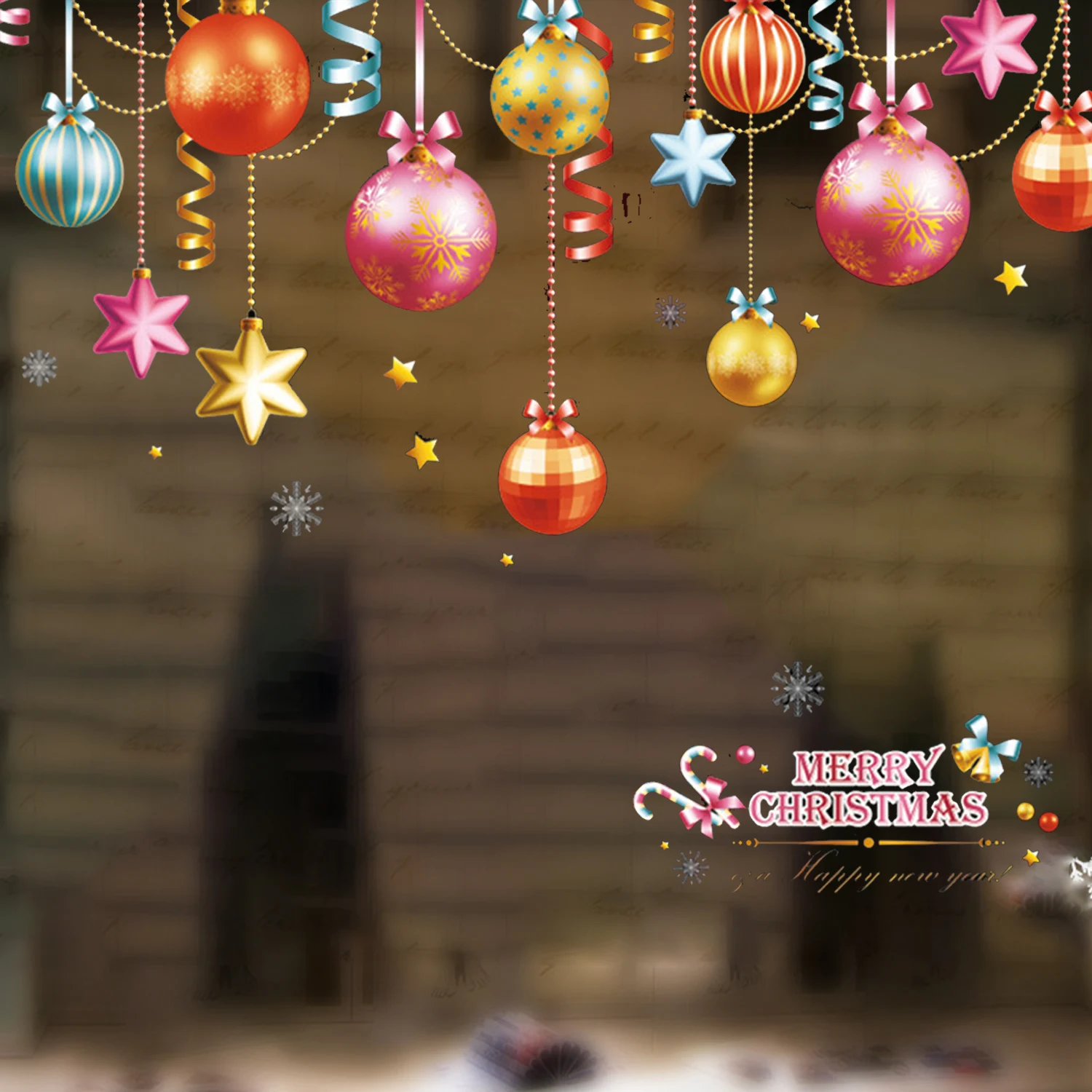 Reusable Christmas Colored Ball Window Stickers Glass Clings Decal Electrostatic Sticker For New Year Kids Room Party Decor