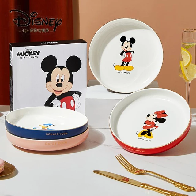 Disney plato de ceramica creativo para el hogar vajilla Kawaii de dibujos animados de Mickey Mouse Minnie Mouse Pato Donald Daisy y pato