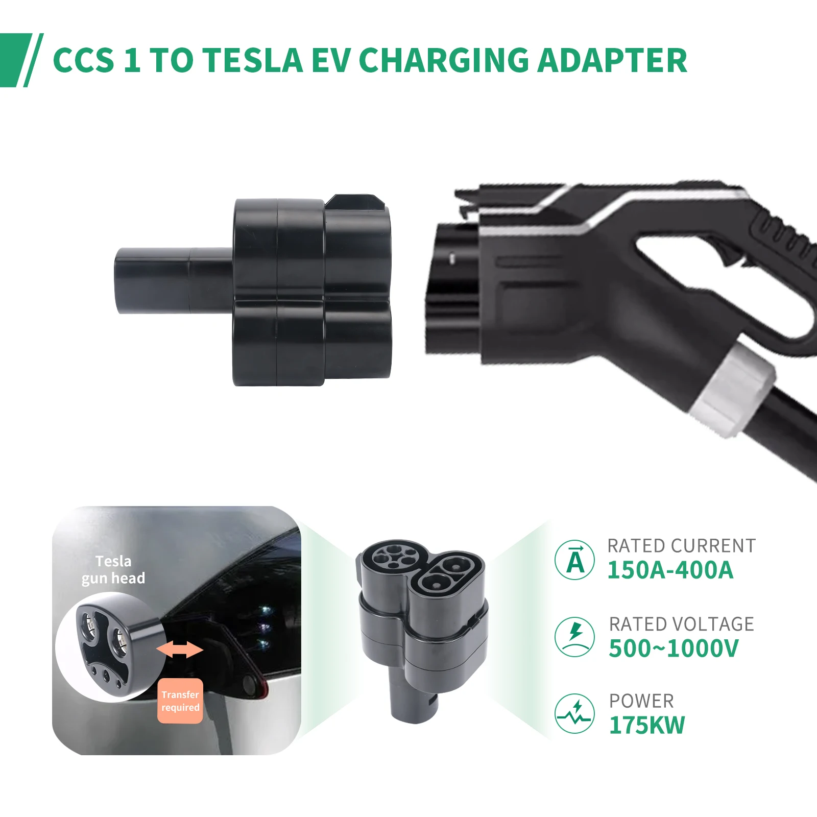 EVSE Adaptor CCS1 To Tesla Electric Vehicle Car EV Charger Connector Convertor CCS 1 To Tesla Charging Adapter 250A 500V