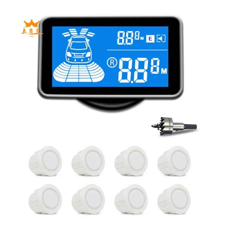 A08E-Car Parking Radar System With 8 Reverse Sensors Buzzer Warning Distance Detection For Auto Vehicle Garage Safety