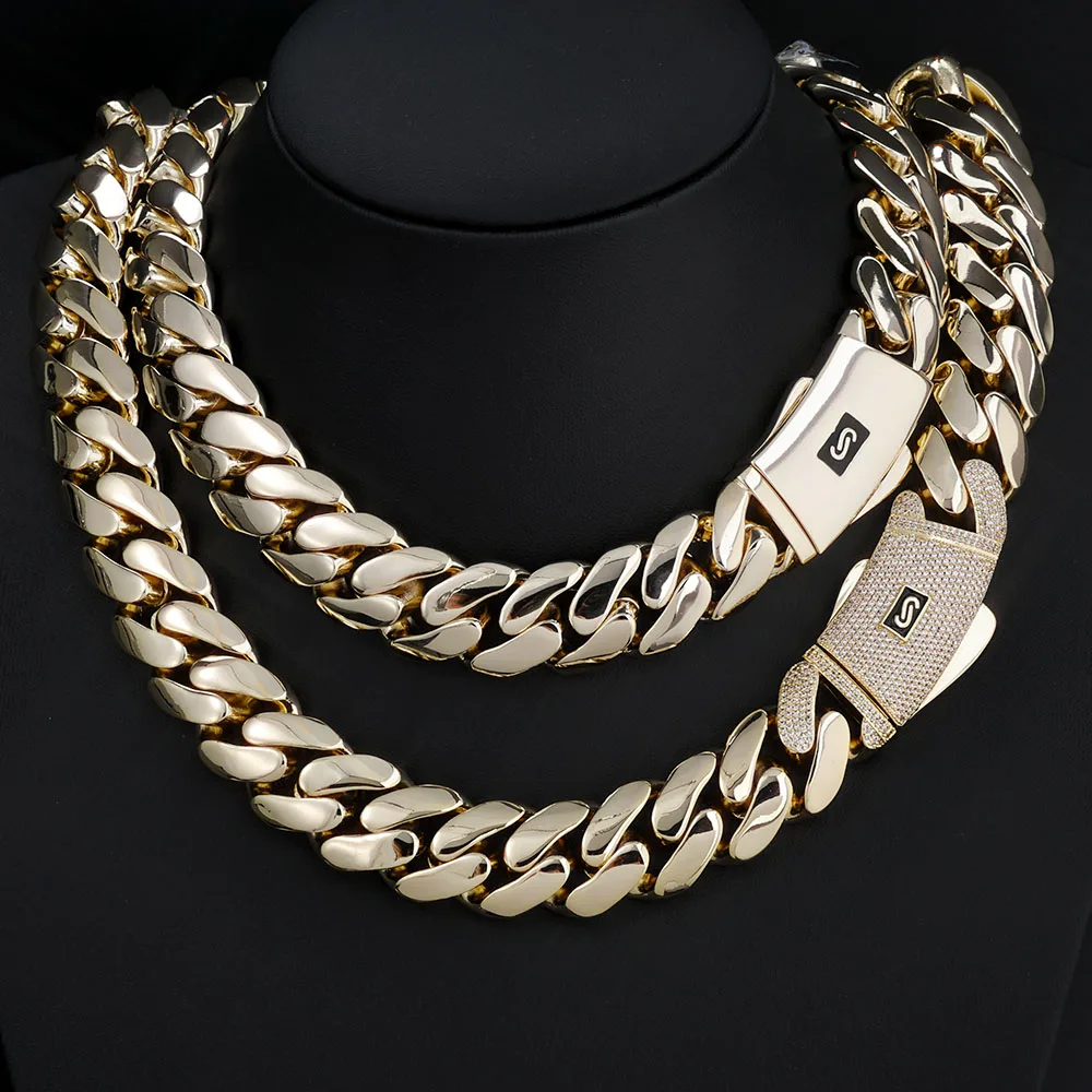 

Cadena 14k Gold Plated Hip Hop Luxury Jewelry Monaco Chain Classic Plain Lock Miami Cuban Link Chain Men Choker Necklace