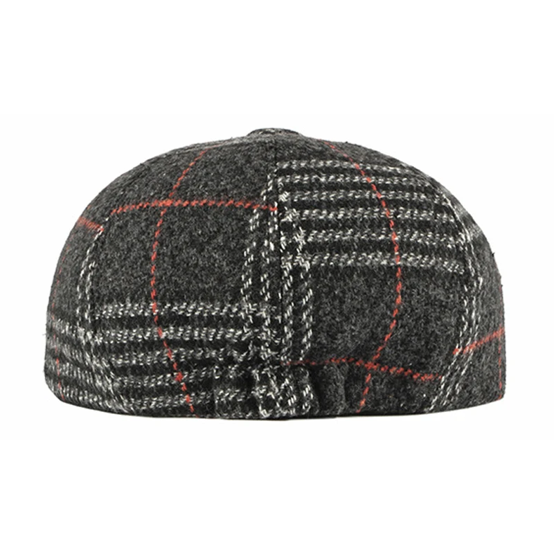 Retro Octagonal Hats for Men Black Plaid Eight-blade Painters Newsboy Cap for Male Herringbone Flat Cap Berets Elastic Band