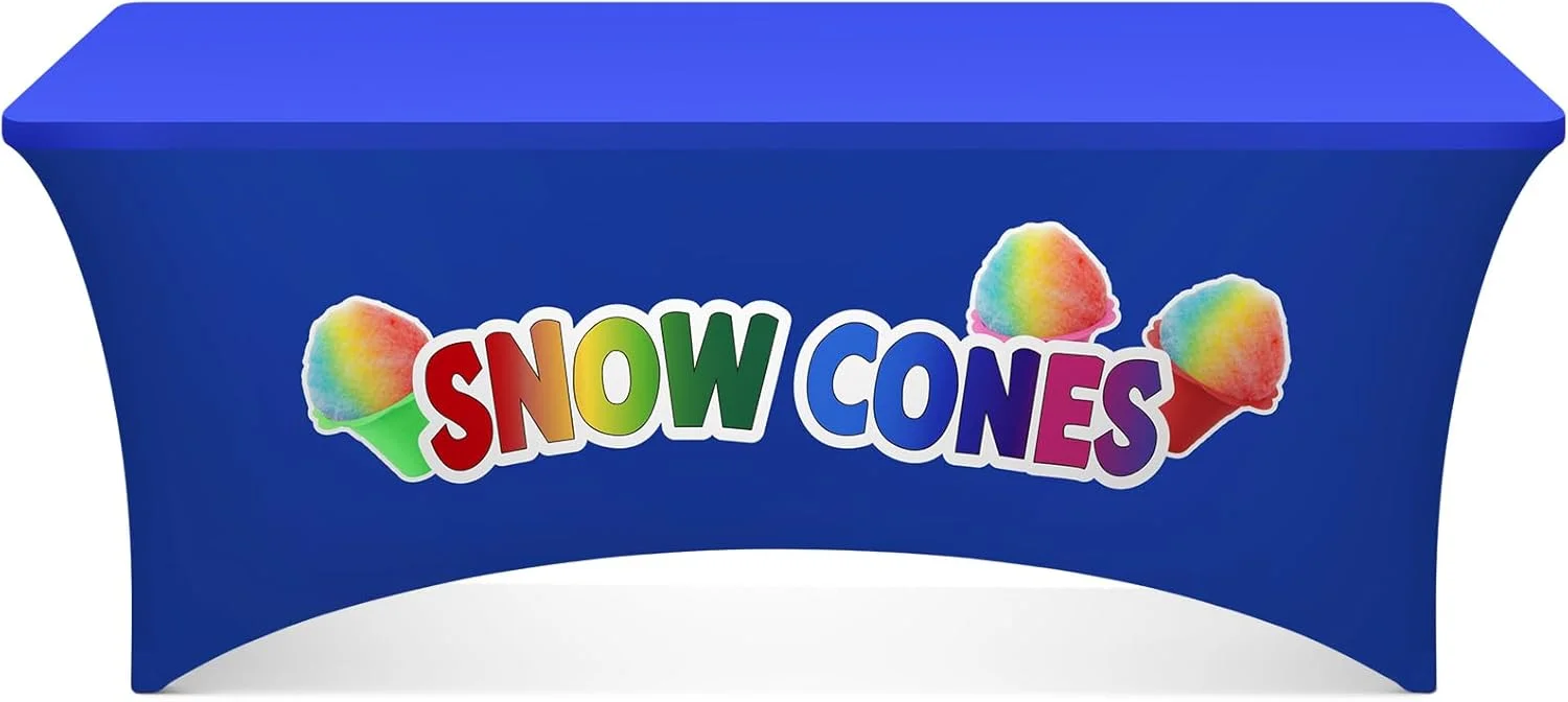 Professional Heavy Duty Snow Cones Spandex Tablecloth Non-See-Through Stretch Table Cover for Concession Stand Vendor Display
