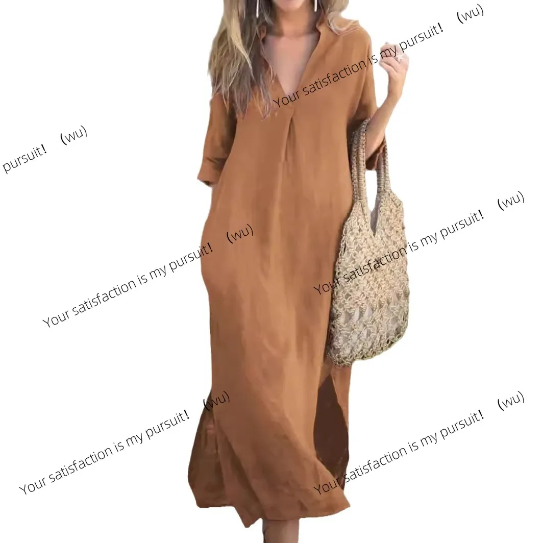 ZOCI-2025 vestido de moda de verano para mujer, diseño de color sólido, estilo casual, camisón de mujer con bolsillos elegantes