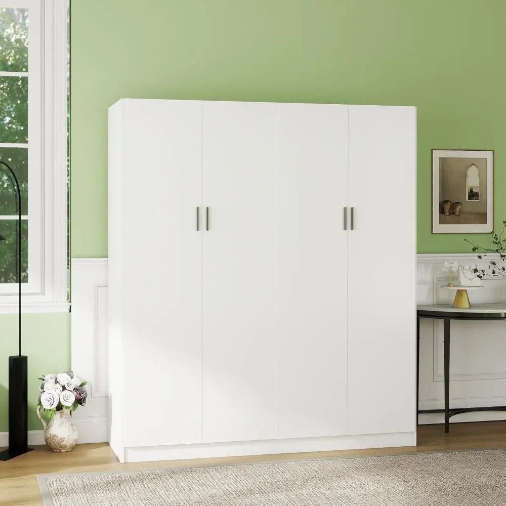 

4 Door Wardrobe Closet Bedroom Armoire with Shelves, Hanging Rod for Bedroom, White