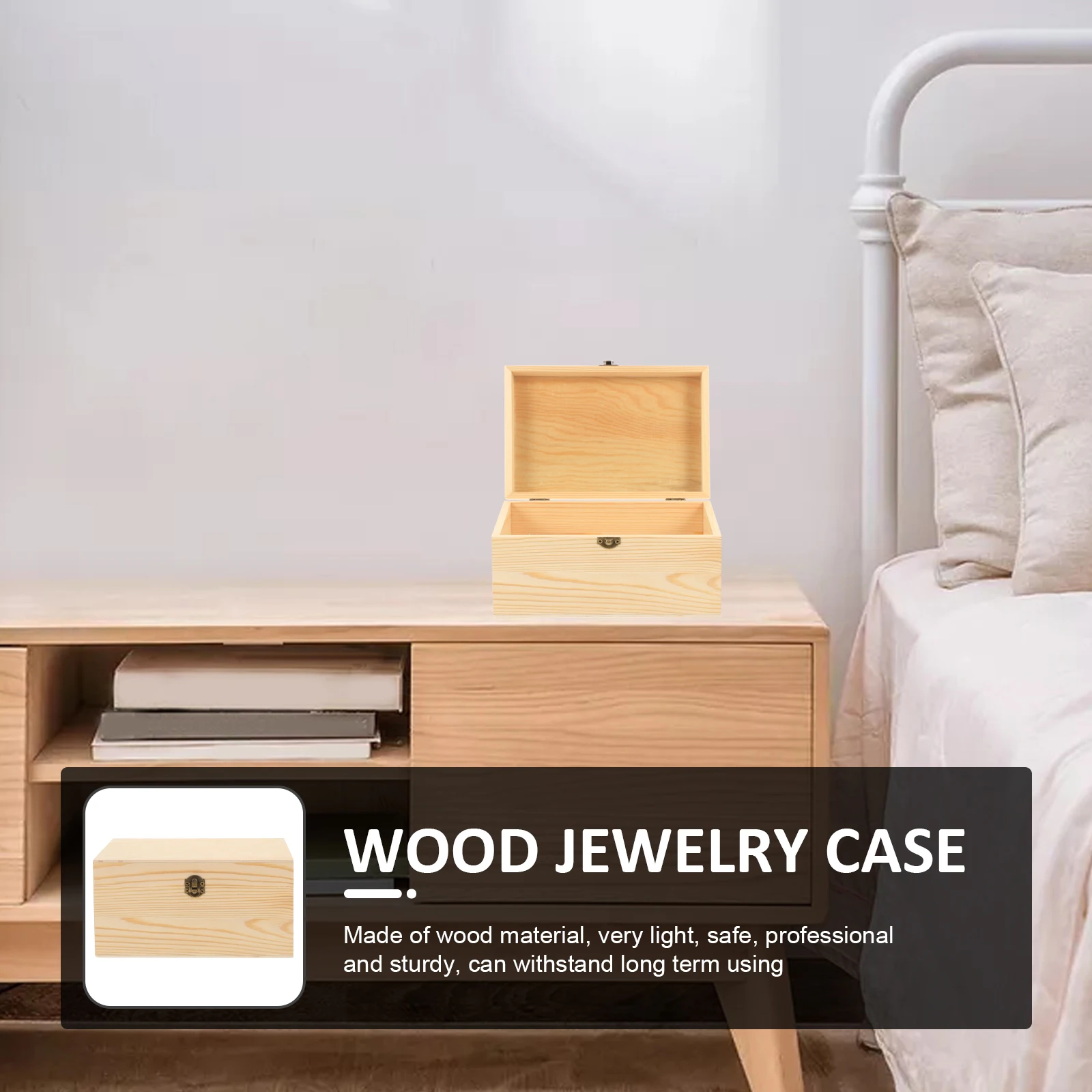 

2 Pcs Jewelry Box Wooden Rectangular Storage Case for Earrings Necklaces 20x13x10cm Blank ganizer Holder Decorative Display