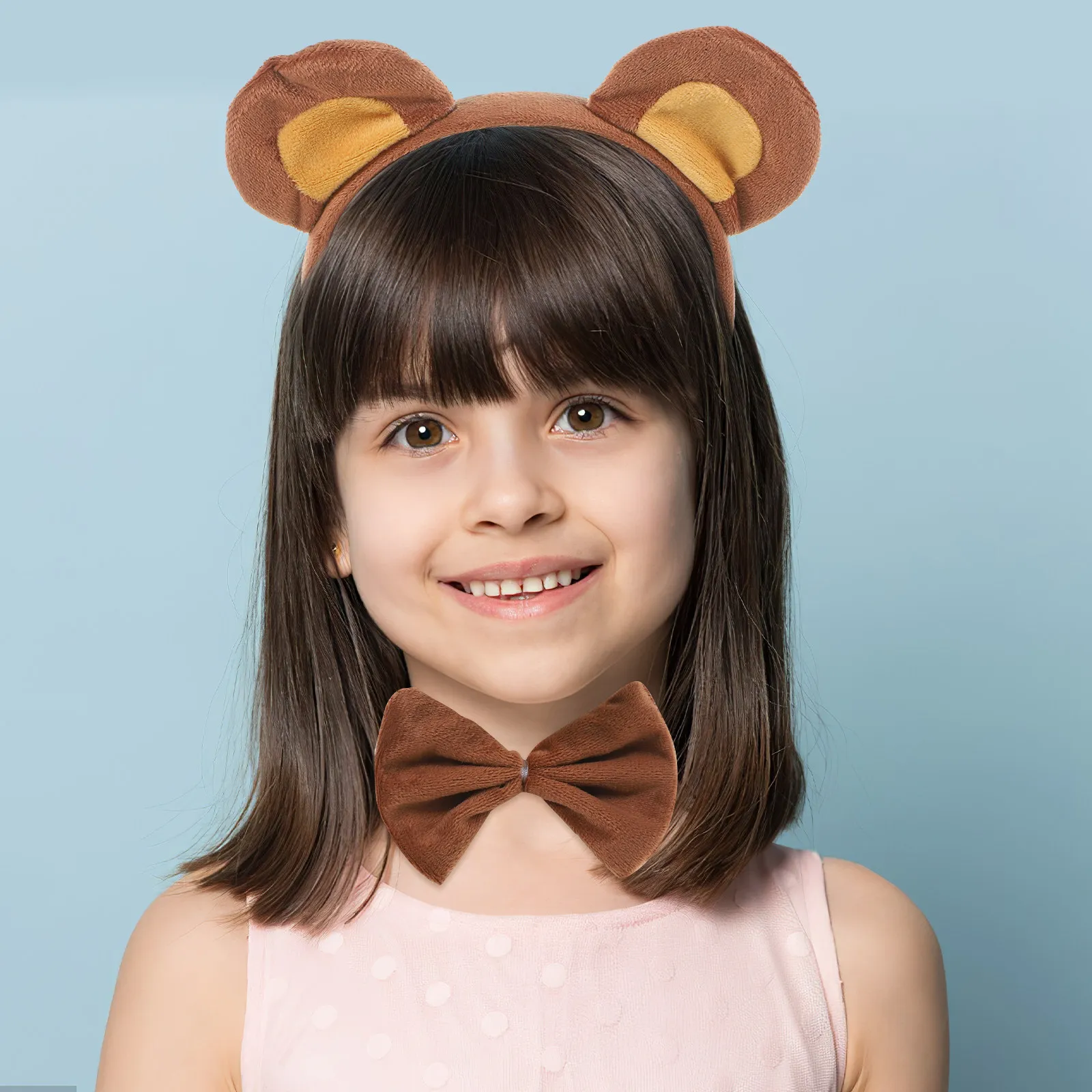 1세트 곰 귀 머리띠 꼬리 나비넥타이 동물 의상 세트, 가면 무도회 코스프레용 귀 머리띠 곰 의상 액세서리