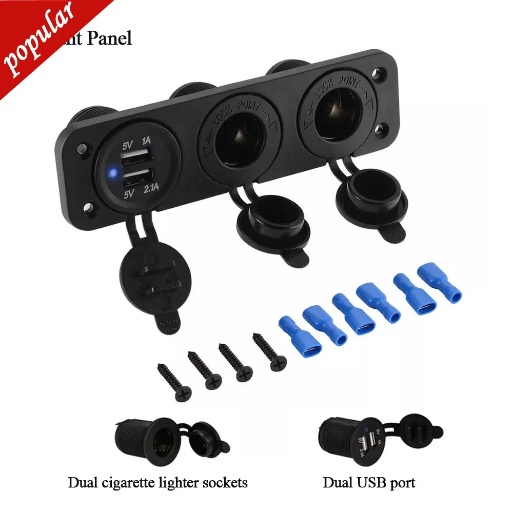 12V Car Boat Cigarette Lighter Socket +Dual USB Port Charger Mount Panel MA1503 Waterproof car, automobile charger electric seat