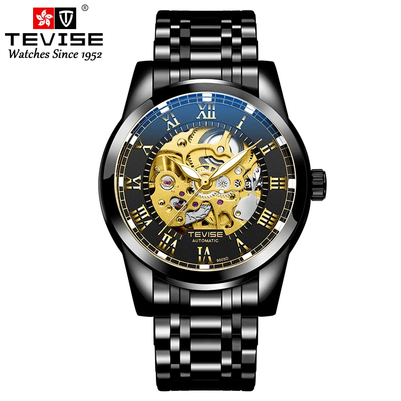 Tevise mechanical watch for man business watch HOLLOW  wristwatch automatic watch gold  luxurious watch