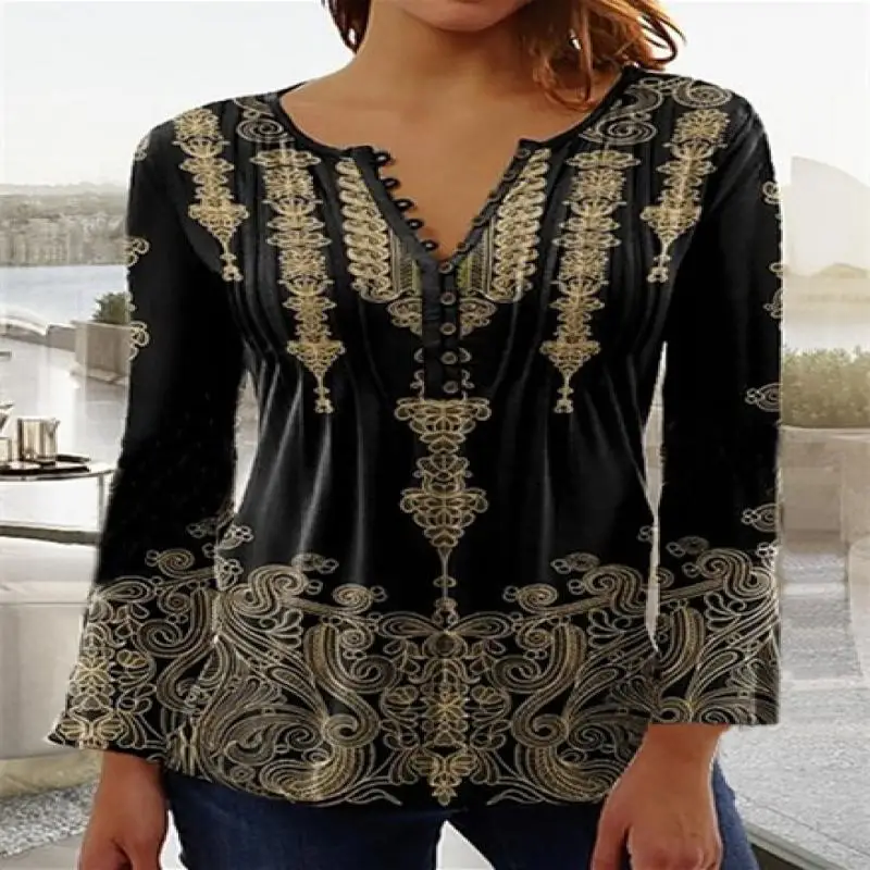 

Plus Size Women Long Sleeve V-neck Floral Printed Top