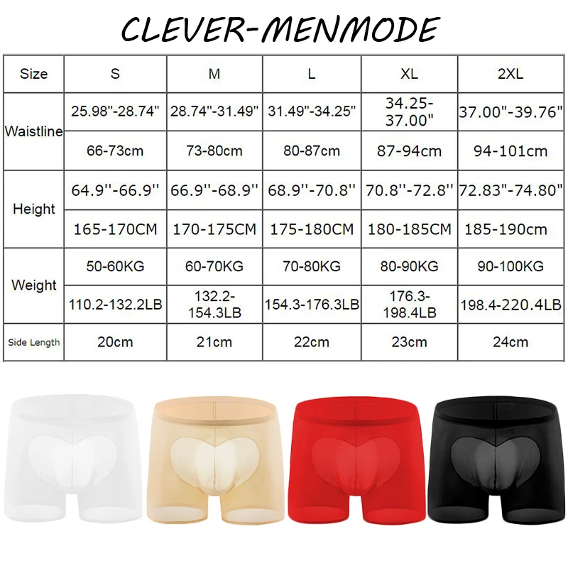 CLEVER-MENMODE Men Ice Silk Ultra Thin Front Empty Mesh Boxer Underpants Men\'s Sexy Porn Low Rise Seamless Lingerie Invisible