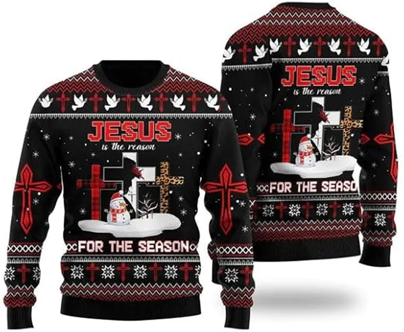 Mens Funny Jesus Christmas Sweatshirts Casual Long Sleeve Crewneck Oversized Pullover Hoodies New In Xms Sweatshirt For Men