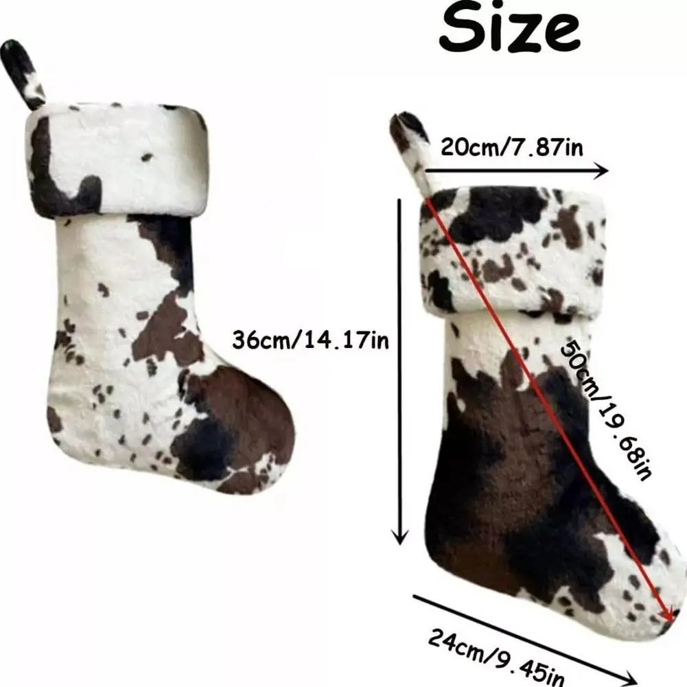 Large Christmas Stockings Farmhouse Cow Print Stockings With Lanyard Big Feet Christmas Gift Stockings For Toy Bag Candy Bag