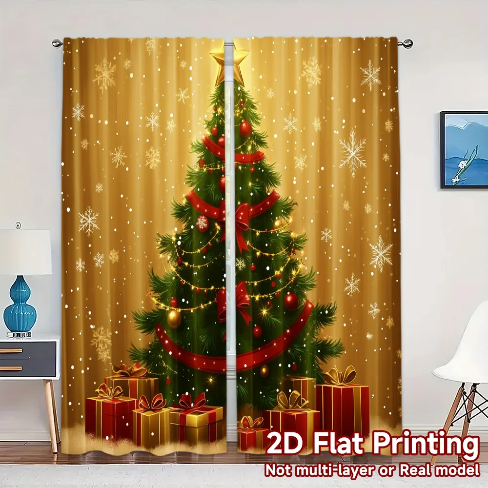 2pcs,Curtains Christmas Tree Gifts Snowflakes Popular Curtain Versatile Durable Polyester Curtains Decorations For Home Perfect