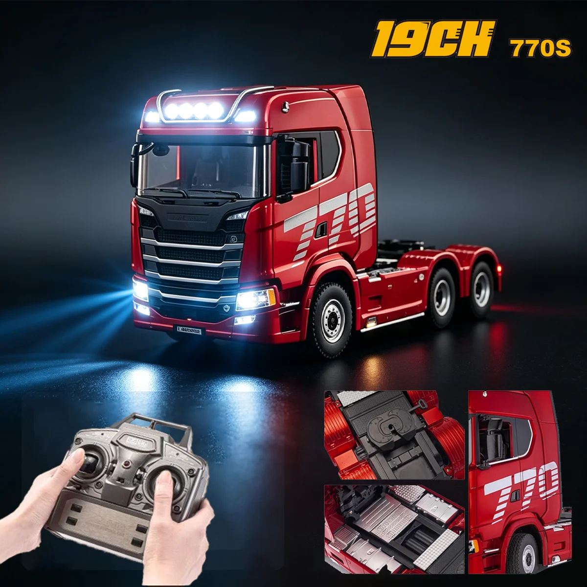 HUINA 1501 RC Truck 19CH 1/18 770S Alloy Tractor 2.4G Remote Control Engineering Trailer Truck with LED Light and Sound Toys