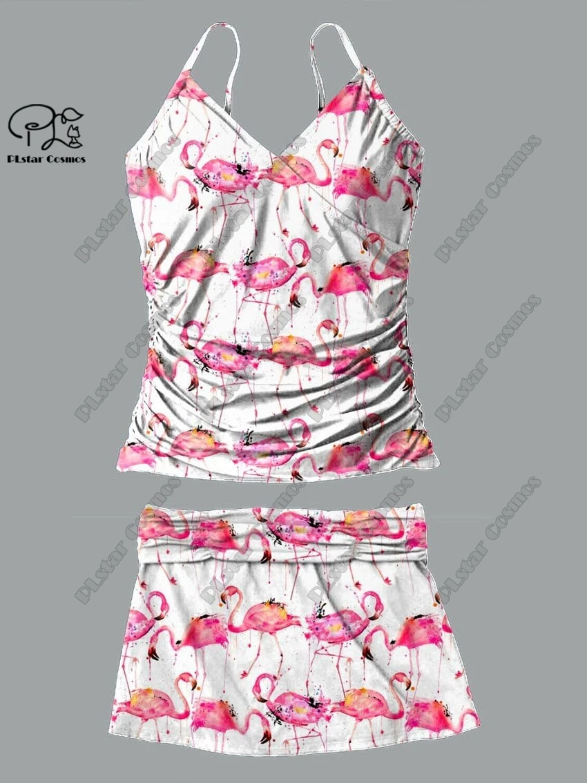 Maiô feminino com decote em v estampado floral de duas peças, saia suspensa, terno estilo floral, férias e viagens, novo, H-3, verão